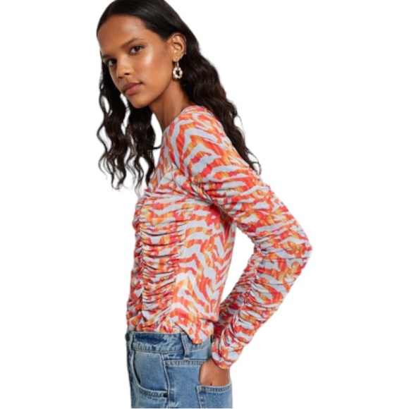 Circus NY Mesh Ruched Imogene Long Sleeve Animal Print top sz LG - Picture 3 of 12